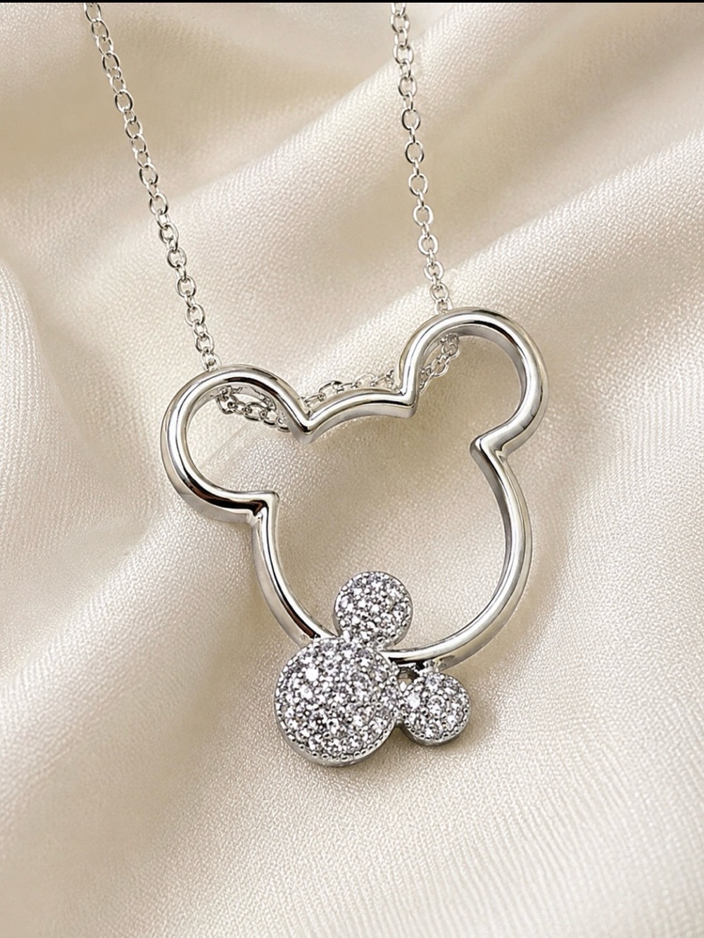 Sterling Silver Mickey Mouse Pendant Necklace - Silver